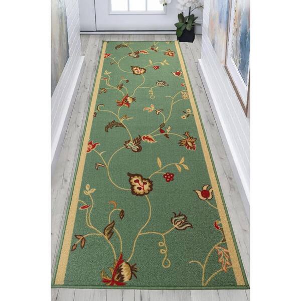 Scroll Flowers Green 36 in. W x 600 in. L Stair Runner 150 sq. ft.