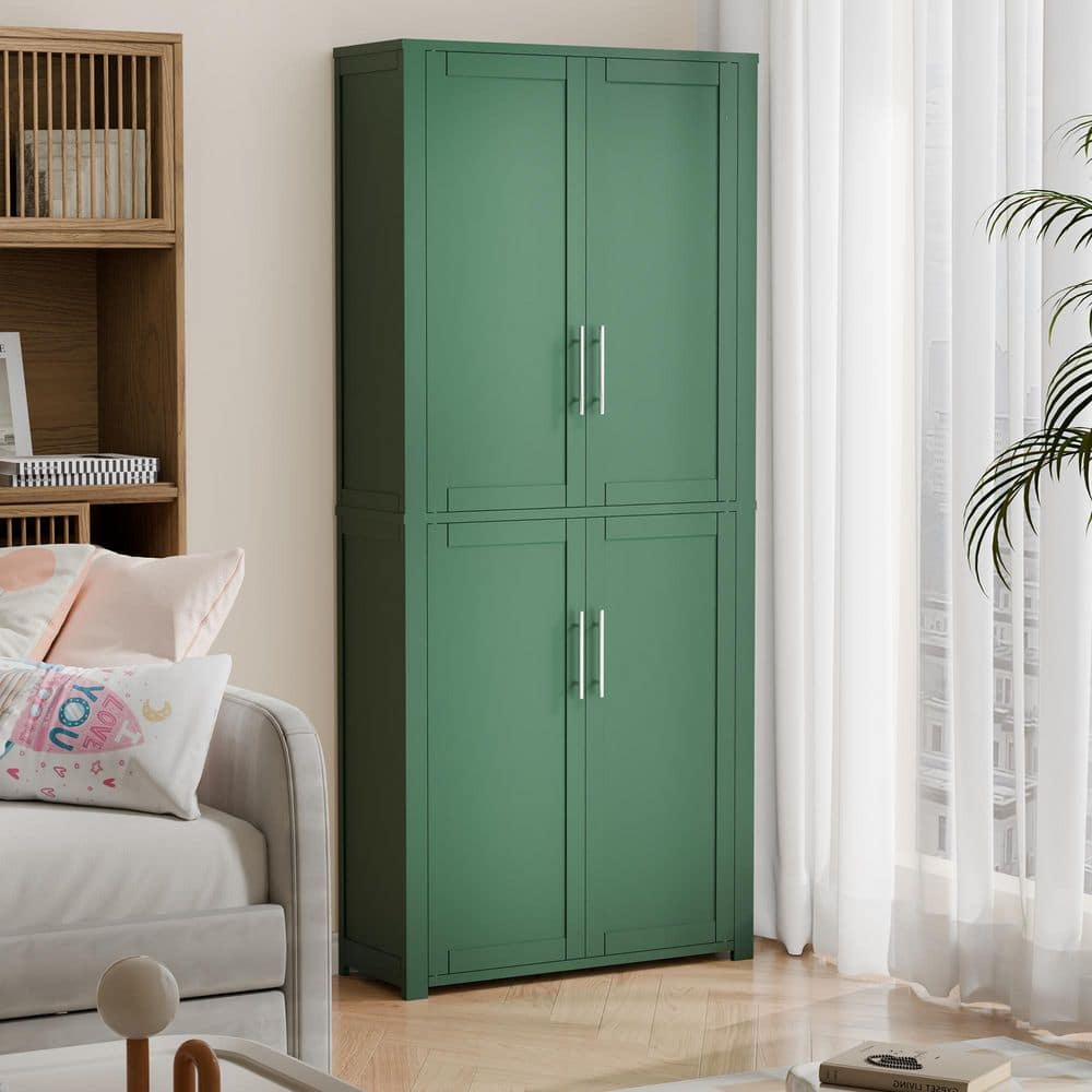 Forest Green Wood 67 in. Tall Storage Cabinet with Adjustable Shelves for Living Room Kitchen and Bedroom