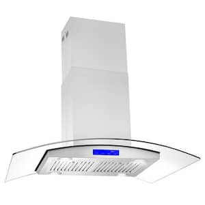 36 in. Ductless Island Range Hood in Stainless Steel with LED Lighting and Carbon Filter Kit for Recirculating