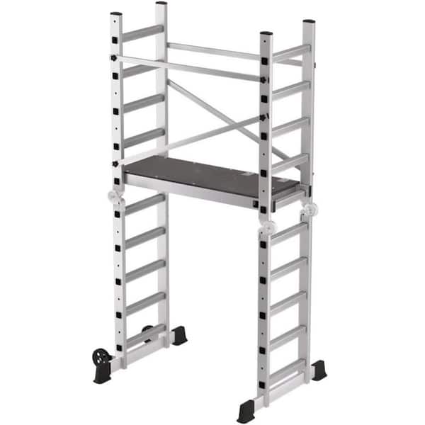 Aluminum Foldable Multipurpose Scaffolding Ladder Stool Bench Adjustable Platform 330 Lbs Duty Rate