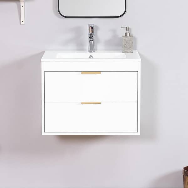 Staykiwi 24 in. W x 17.7 in. D x 18.7 in. H Single Sink Wall Mounted Bath Vanity in White with White Ceramic Top