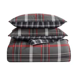 Willow Plaid 3-Piece Grey Microsuede King Duvet Cover Set
