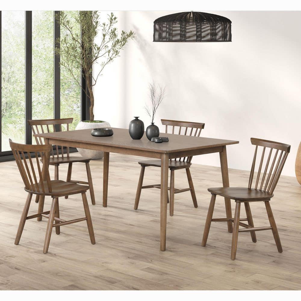 Everoa 5-Piece Rectangle Walnut Wood Top Dining Table Set (Seats 4)