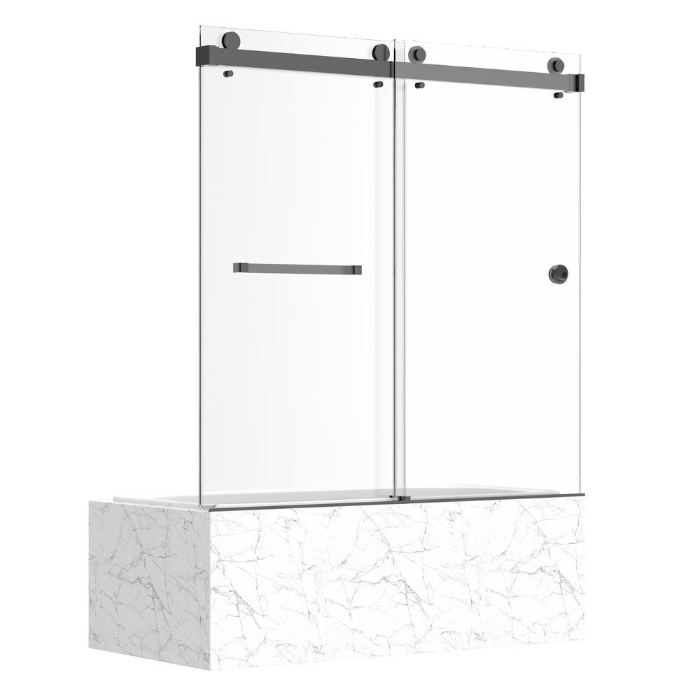 60'' Matte Black Frameless Sliding Shower Door with Clear Glass