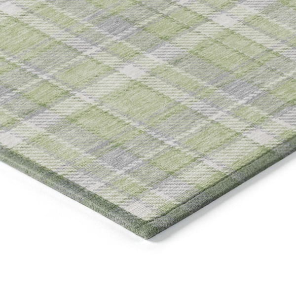 Green and Gray 10 ft. x 14 ft. Woven Plaid Rectangle Indoor/Outdoor Area Rug