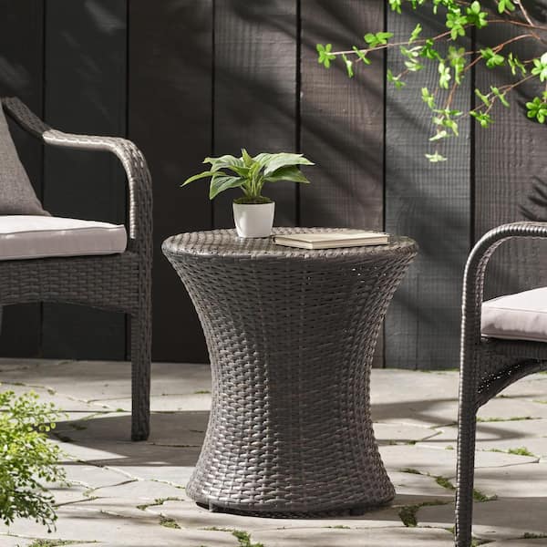 GAWEZA Grey Round Wicker inch Outdoor Side Table PE Rattan