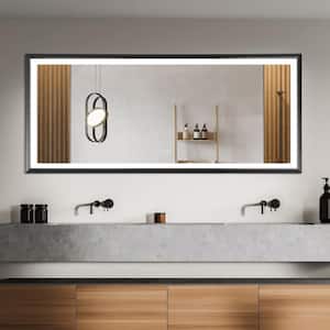 Metis 84 in. W x 36 in. H Oversized Rectangular Aluminium Framed Dimmable Anti-Fog Wall Bathroom Vanity Mirror in Black
