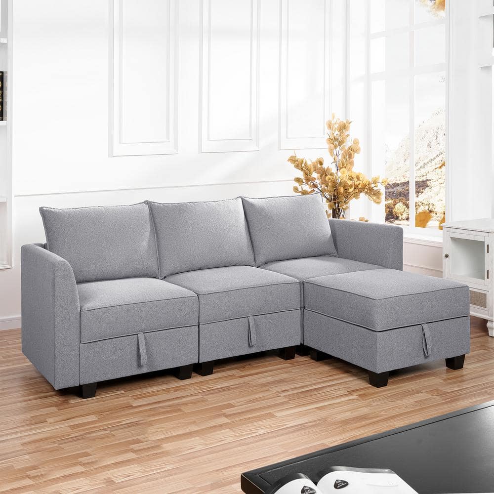 HOMESTOCK Modern Reversible Linen Sectional Sofa Couch with Chaise L ...