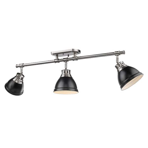 Golden Lighting Duncan 6.5 in. 3-Light Pewter Semi-Flush Mount with Black Shade and No Bulbs Included