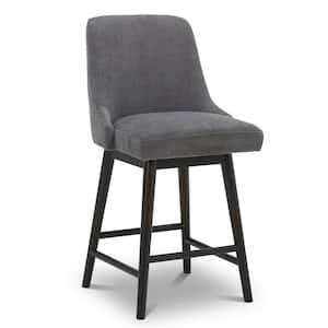 26 in. Maisie Gray Velvet High Back Wood Swivel Counter Stool with Fabric Seat