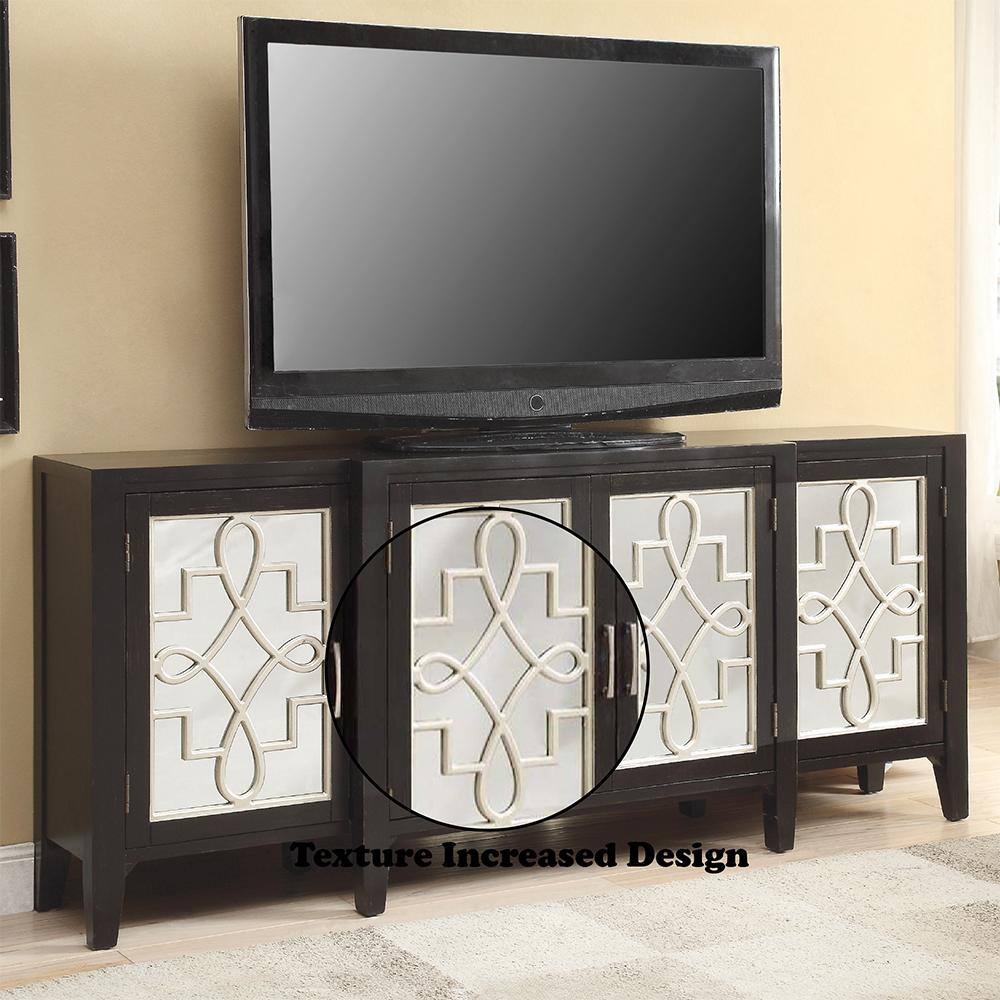 Elegant Mirrored Wine Storage Console with Brushed Gold Accents