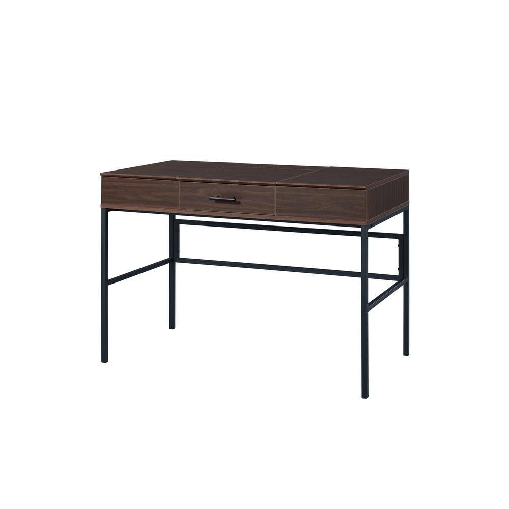 Oak and Black Writing Desk with Drawer and USB Port