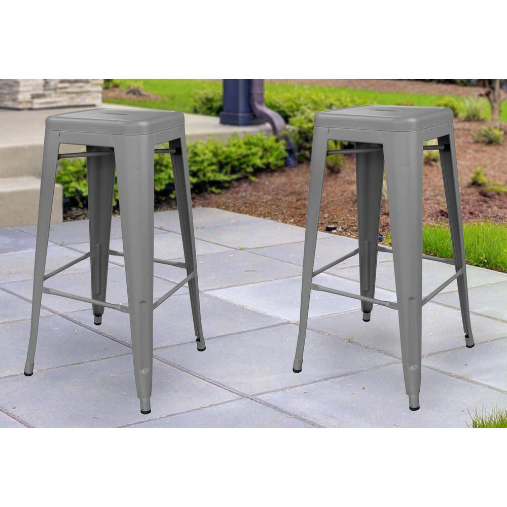 Matte Gray 30" Indoor/Outdoor Metal Bar Stool Set - 2 Piece