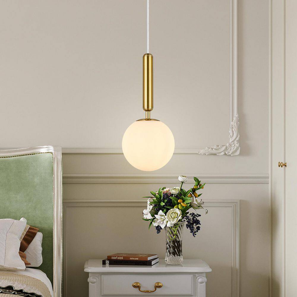 Home Lighting 40W 1-Light Mid Century Gold Retro Pendant Light with Globe Milky White Glass for Bedroom, 3Pack price history on PriceWatchPro