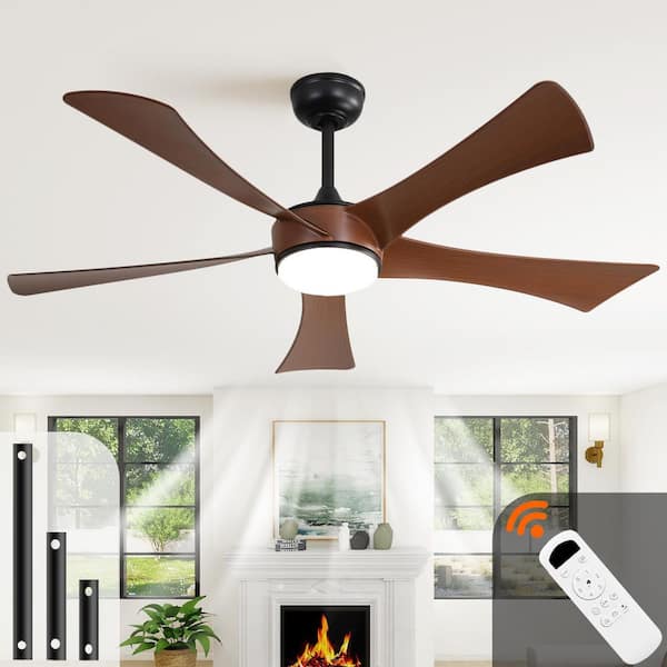 52 in. Brown Modern Ceiling Fan With 3-Color Dimmable 5 ABS Blades Remote Control Reversible DC Motor, Downrod Mount