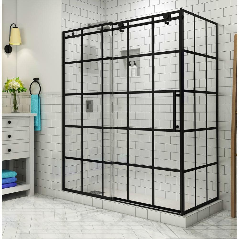 Kamaya Matte Black Frameless Sliding Shower Enclosure