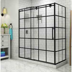 Kamaya 44 in. - 48 in. x 33.875 in. x 76 in. Frameless Sliding Shower Enclosure in Matte Black, Right Open