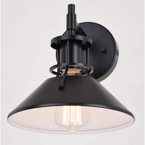 Canton 8.75 in. W 1-Light Black and Matte White Vanity Light Fixture Farmhouse Bathroom Wall