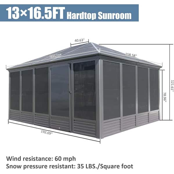 サンルーム 13 ft. x 16.5 ft. Sunroom, Four Season Solarium Aluminum Hardtop