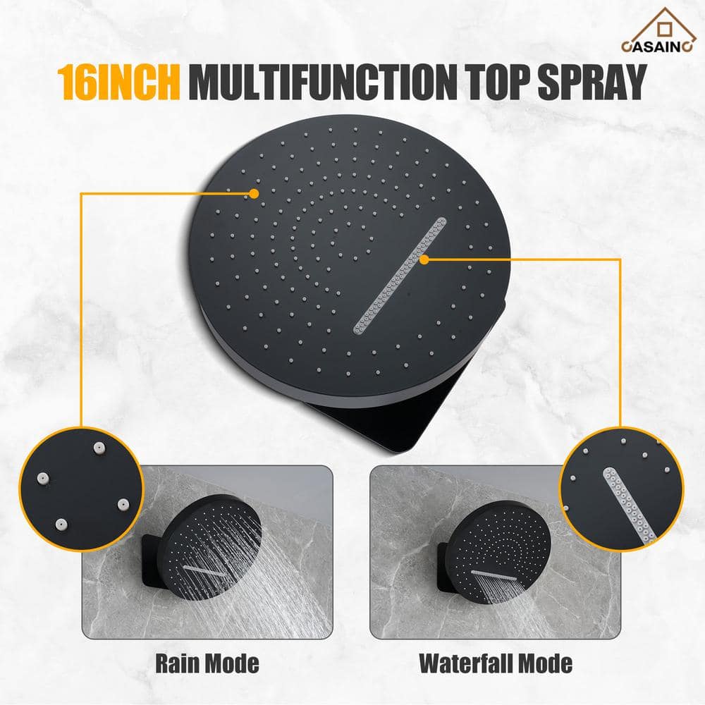 Matte Black Thermostatic Rainfall Shower System with Handheld