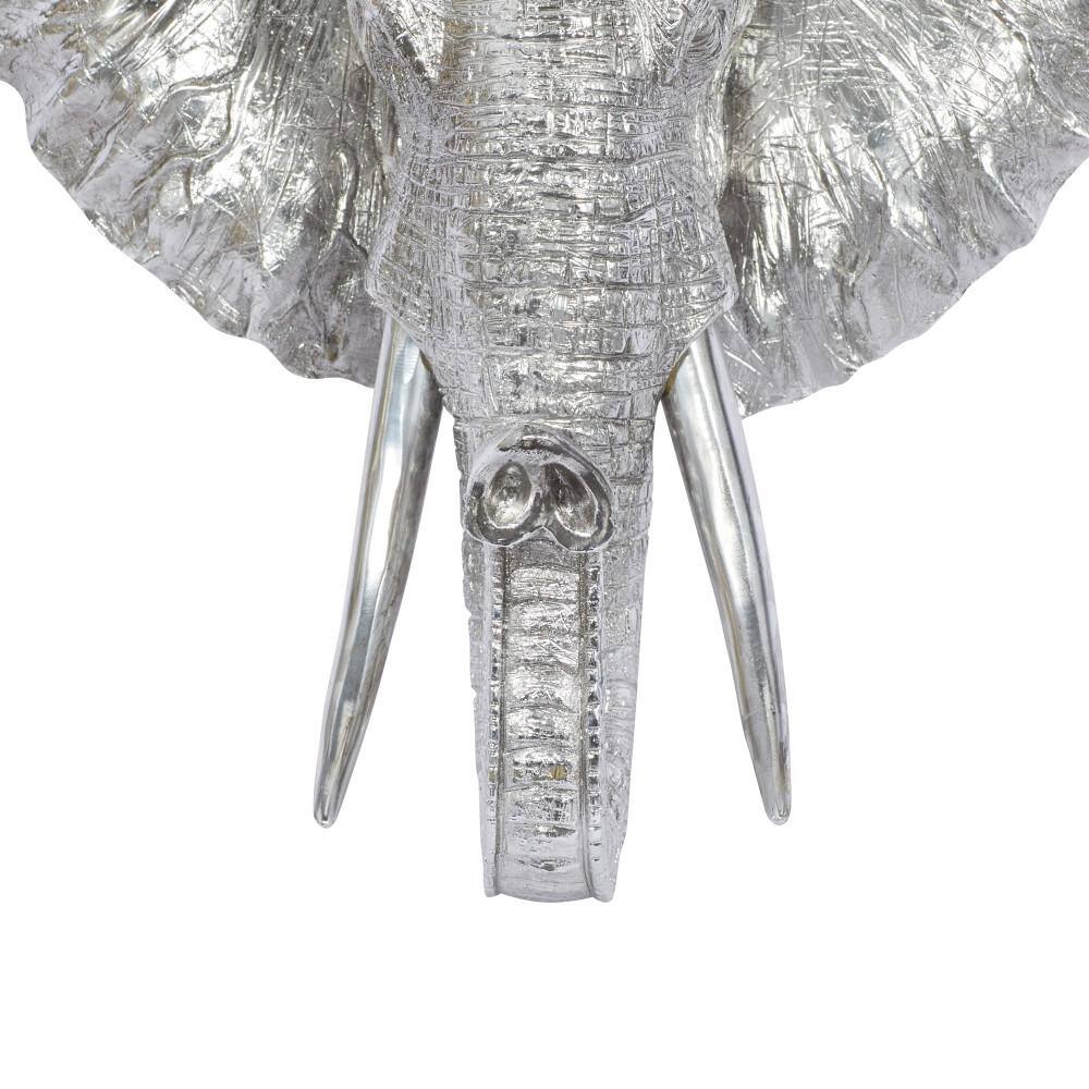 Silver Polystone Elephant Head Wall Sculpture with Tusks