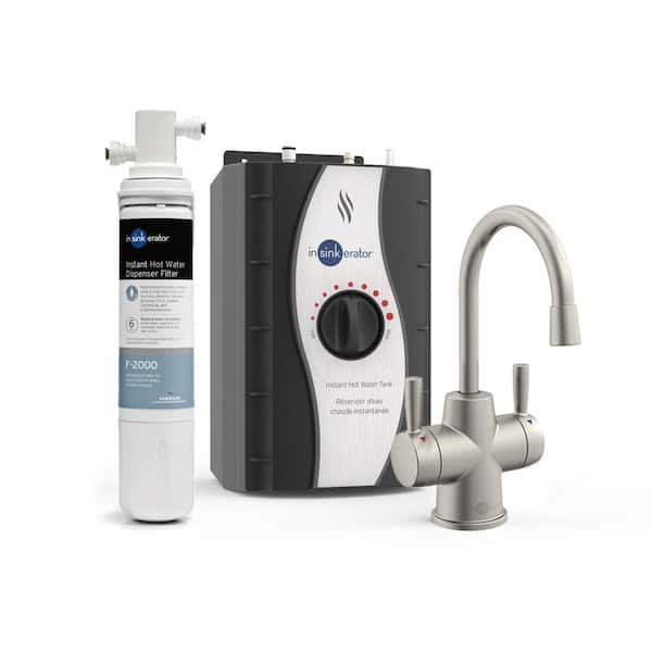 HOT250 Instant Hot and Cold Water Dispenser, 2-Handle Faucet in Satin Nickel with Tank and Premium Filtration System