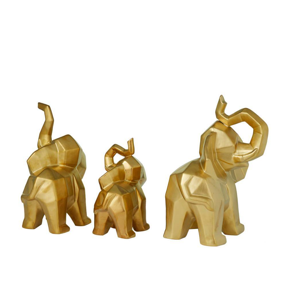 Gleaming Gold Porcelain Elephant Trio Statues