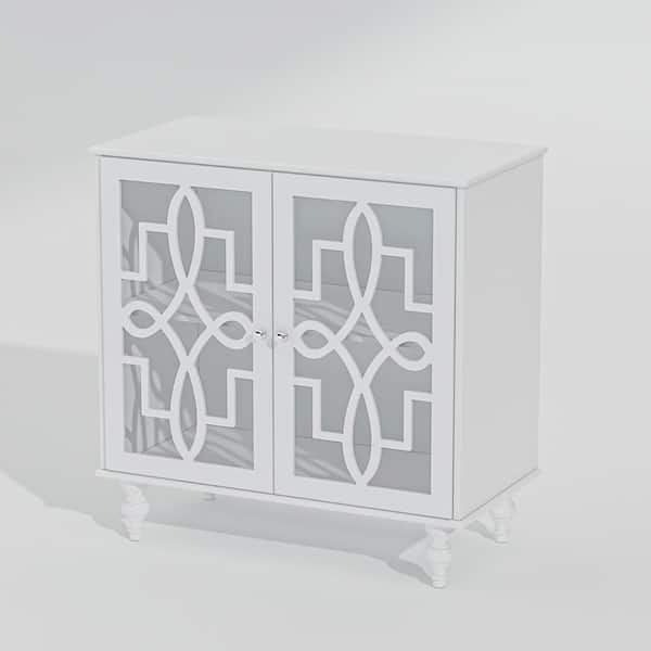 FUFU&GAGA White Wooden Nightstand, End Table with Tempered Glass Doors And 2 Shelves, 31.5 in. W x 15.7 in. D x 31.5 in. H