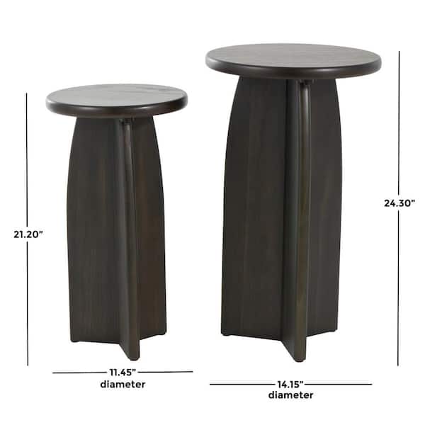 14 in. Black Pedestal Large Round Wood Coffee Table (2- Pieces)