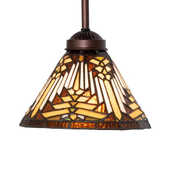 Nuevo 60-Watt 1 Light Mahogany Bronze Shaded Mini Pendant Light with Stained Glass Shade, No Bulbs Included