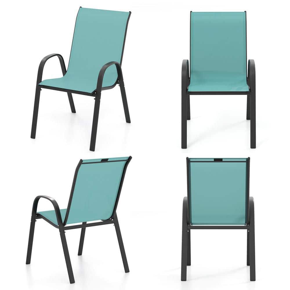 Set of 4 Patio Dining Chairs Stackable Armrest Space Saving Garden Blue price history on PriceWatchPro