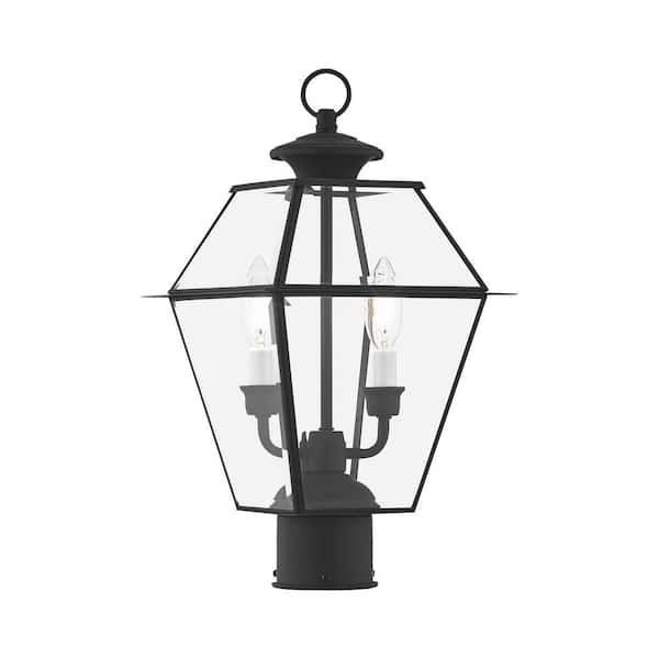 AVIANCE LIGHTING Ainsworth 16.5 in. 2-Light Black Cast Brass Hardwired Outdoor Rust Resistant Post Light with No Bulbs Included