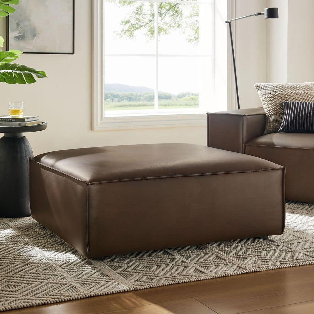 MODWAY Restore Faux Leather Modular Ottoman in Espresso-Living