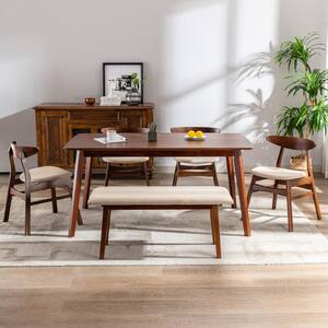 Nereida 6-Piece Rectangular Beige Solid Wood Top Upholstered Dining Set