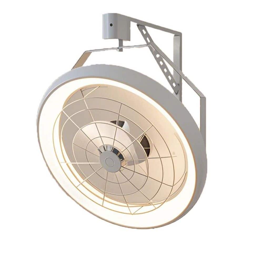 26 in. Smart Modern Indoor White Ceiling Fan with Light, Plug-in Caged Wall