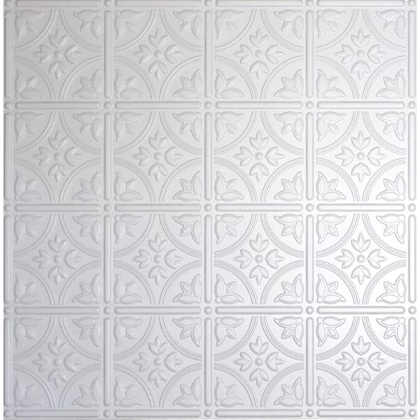 Dimensions 2 ft. x 2 ft. White Tin Ceiling Tile for Refacing in T-Grid Systems