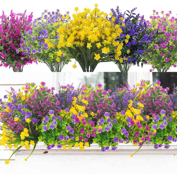 Unbranded 20 Bundles 13.8 in. H Multi-Colored Fake Flowers Spring Artificial Flowers for Outdoors