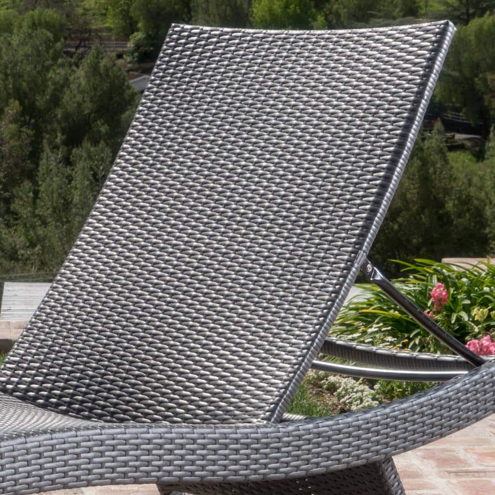 Gray Wicker Adjustable Outdoor Chaise Lounge Chair