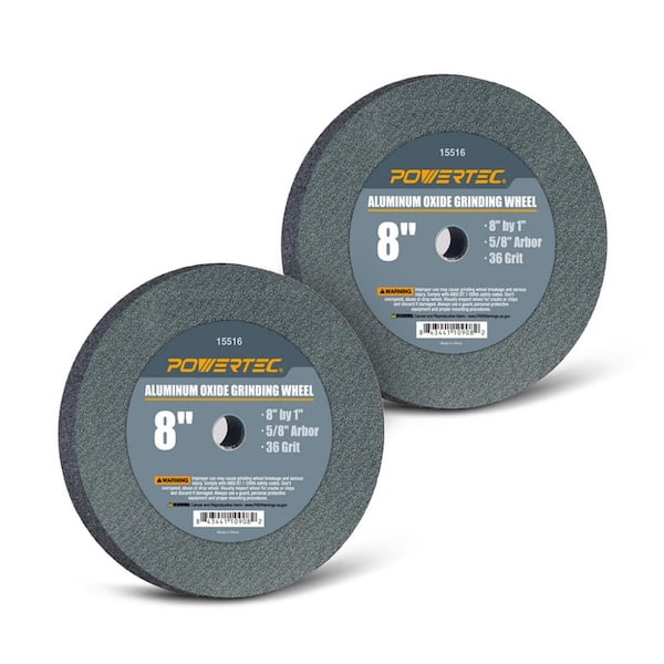 ‎POWERTEC 8 in. x 1 in. 36-Grit 5/8 in. Arbor, Aluminum Oxide Grinding Wheel for Bench Grinder (2-Pack)