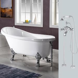 Dover 54 in. Heavy Duty Acrylic Slipper Clawfoot Bath Tub in White with Faucet, Claw Feet, Drain & Overflow in Chrome