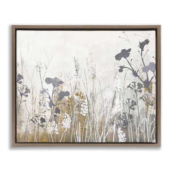Grey Flower Silhouettes by Design Fabrikken Brown Floater Frame Nature Graphic Art Print 25 in. x 31 in.