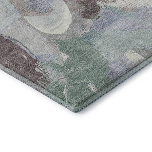 Mayfield Premium Machine Washable Abstract AMF1965 Seafoam 3 ft. x 5 ft. Area Rug