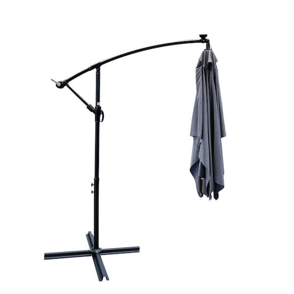 Runesay 10 ft. x 6.5 ft. Steel Outdoor Patio Market Umbrella Solar Powered LED Sun Shade Waterproof with Crank Base Gray