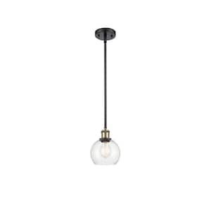 Athens 60-Watt 1 Light Black Antique Brass Shaded Mini Pendant Light with Clear glass Clear Glass Shade