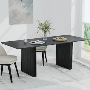 Abberton Black Color Oak Wood Double Pedestal Base 79 in. x 33.5 in. Rectangle Dining Table (Seats 8)