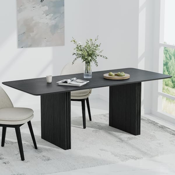 Dovelina Abberton Black Color Oak Wood Double Pedestal Base 79 in. x 33.5 in. Rectangle Dining Table (Seats 8)