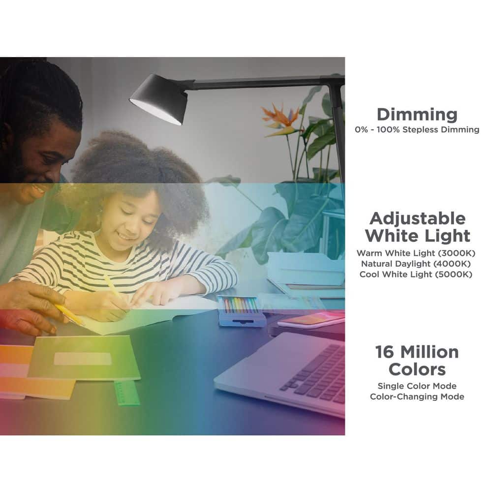 17" Adjustable Black Aluminum Smart Desk Lamp with Wireless Charging