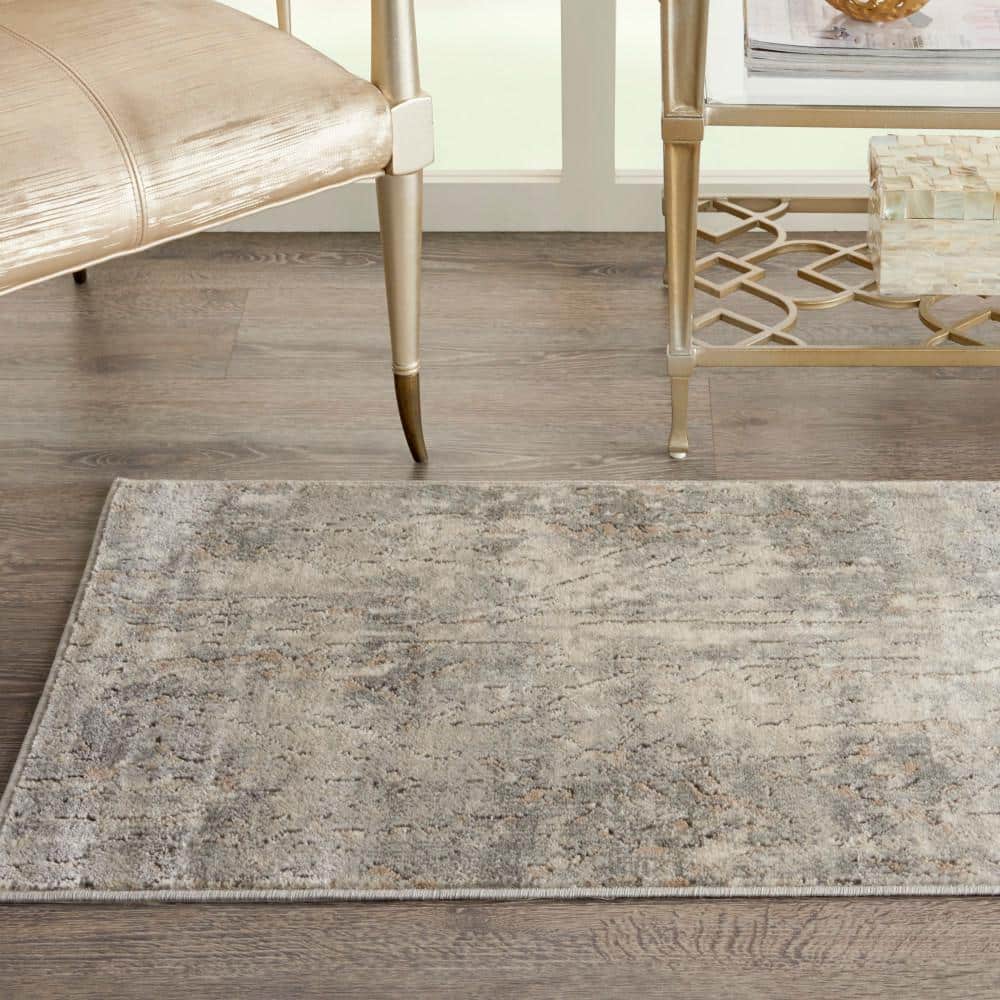 Harmony Abstract Beige/Grey Round Synthetic Area Rug, 27"
