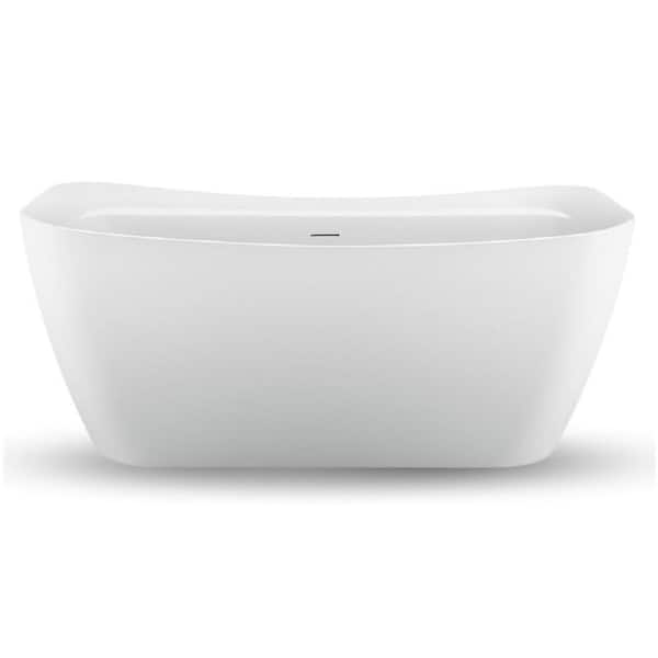 Streamline 59 in. Acrylic Flatbottom Non-Whirlpool Bathtub in Glossy White with Polished Chrome Drain