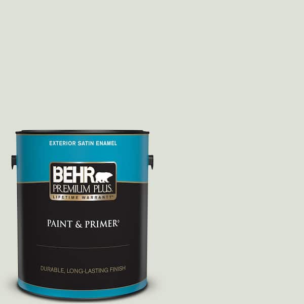BEHR PREMIUM PLUS 1 gal. #N390-1 Light Mist Satin Enamel Exterior Paint & Primer